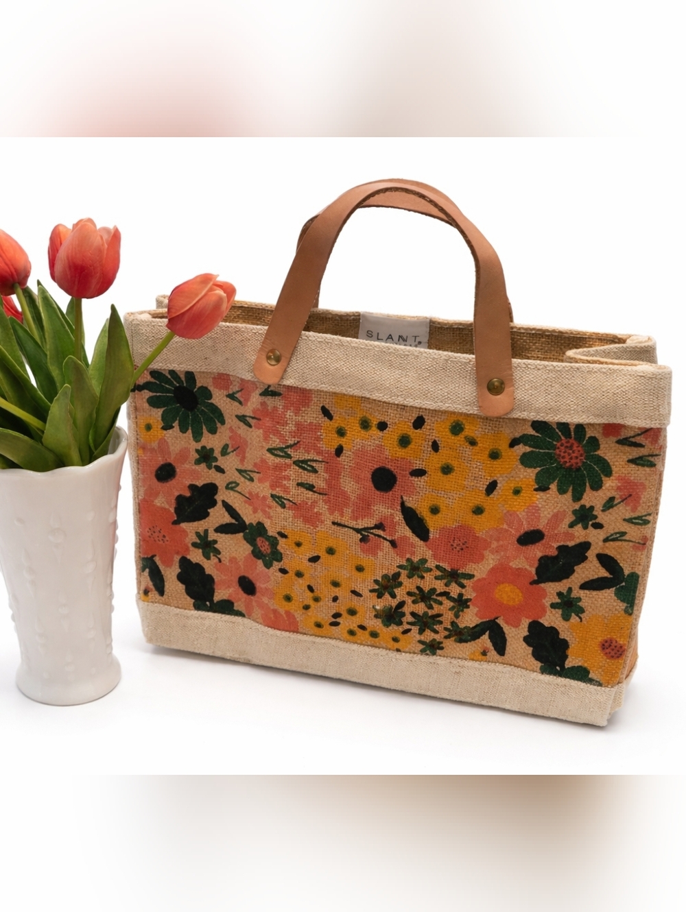 Slant Collections Jute Floral Market Tote - Picture 7 of 7